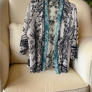 Chico's Teal and Gray Patterned Top